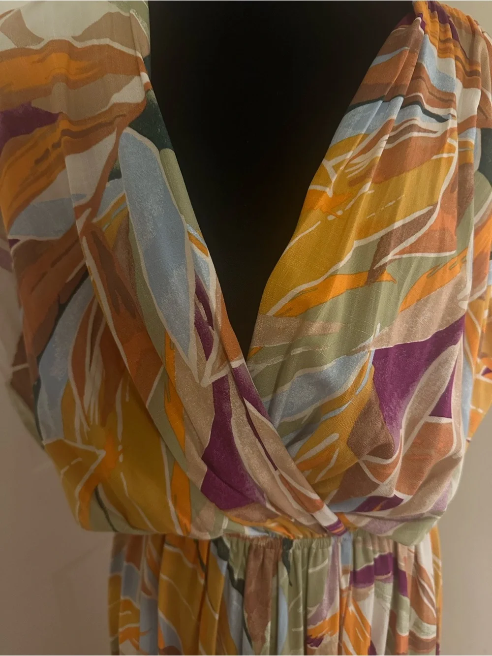 Renee C. Multi-Color Abstract Maxi Dress in Yellow, Purple, Blue, Cream